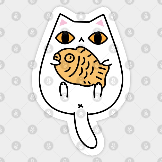 White Cat Holding a Taiyaki Cake Sticker by Noristudio